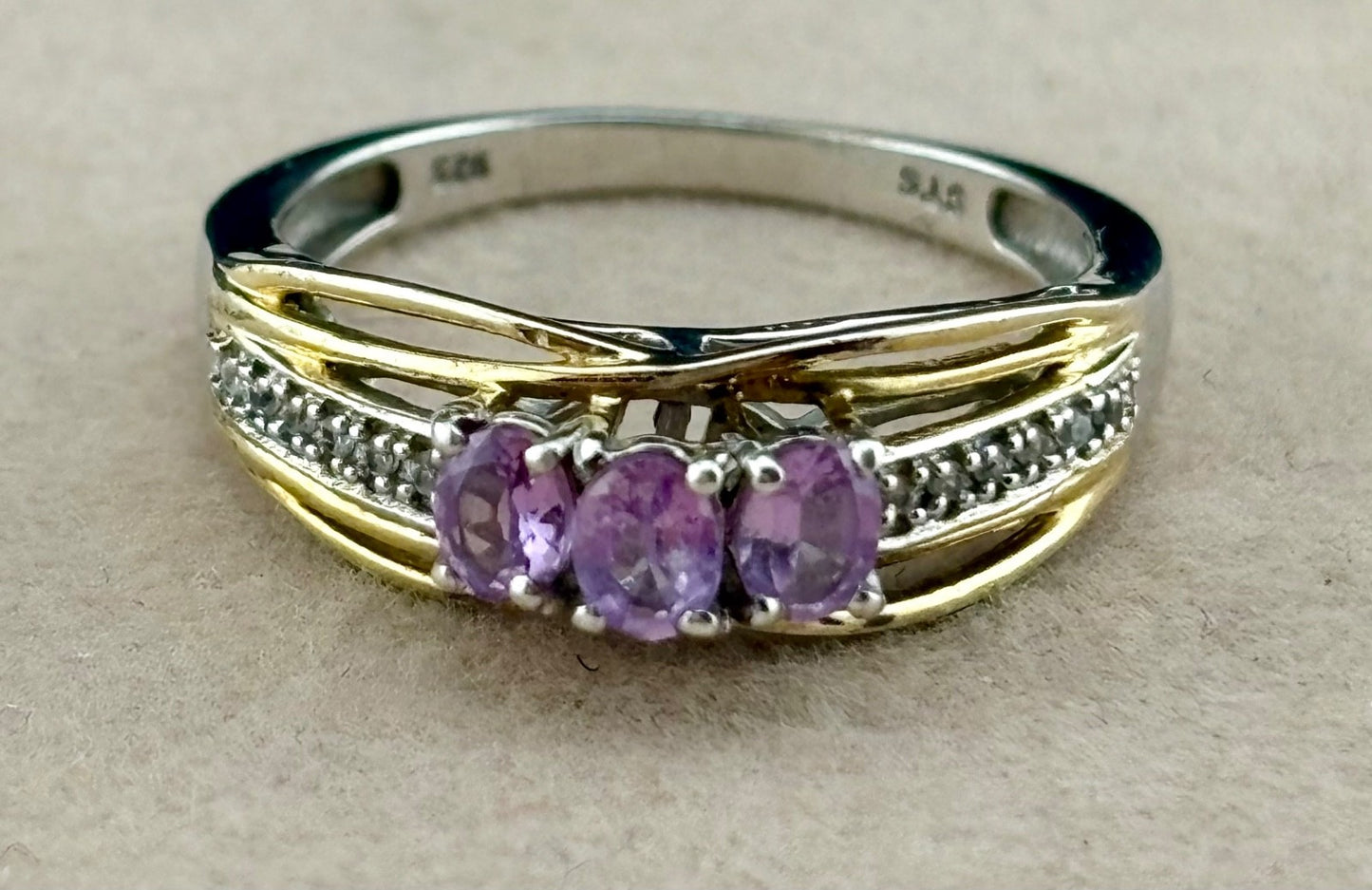 STS Gold Vermeil Over Sterling Silver and Mauve Sapphire Ring Sz. 8