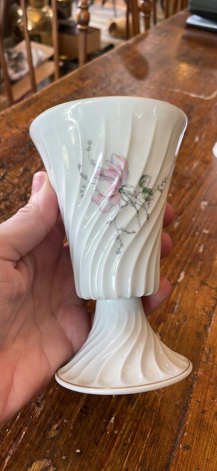 1960's Haviland LIMOGES Chalice Vase Fine Porcelain Footed 5.25" Vintage France