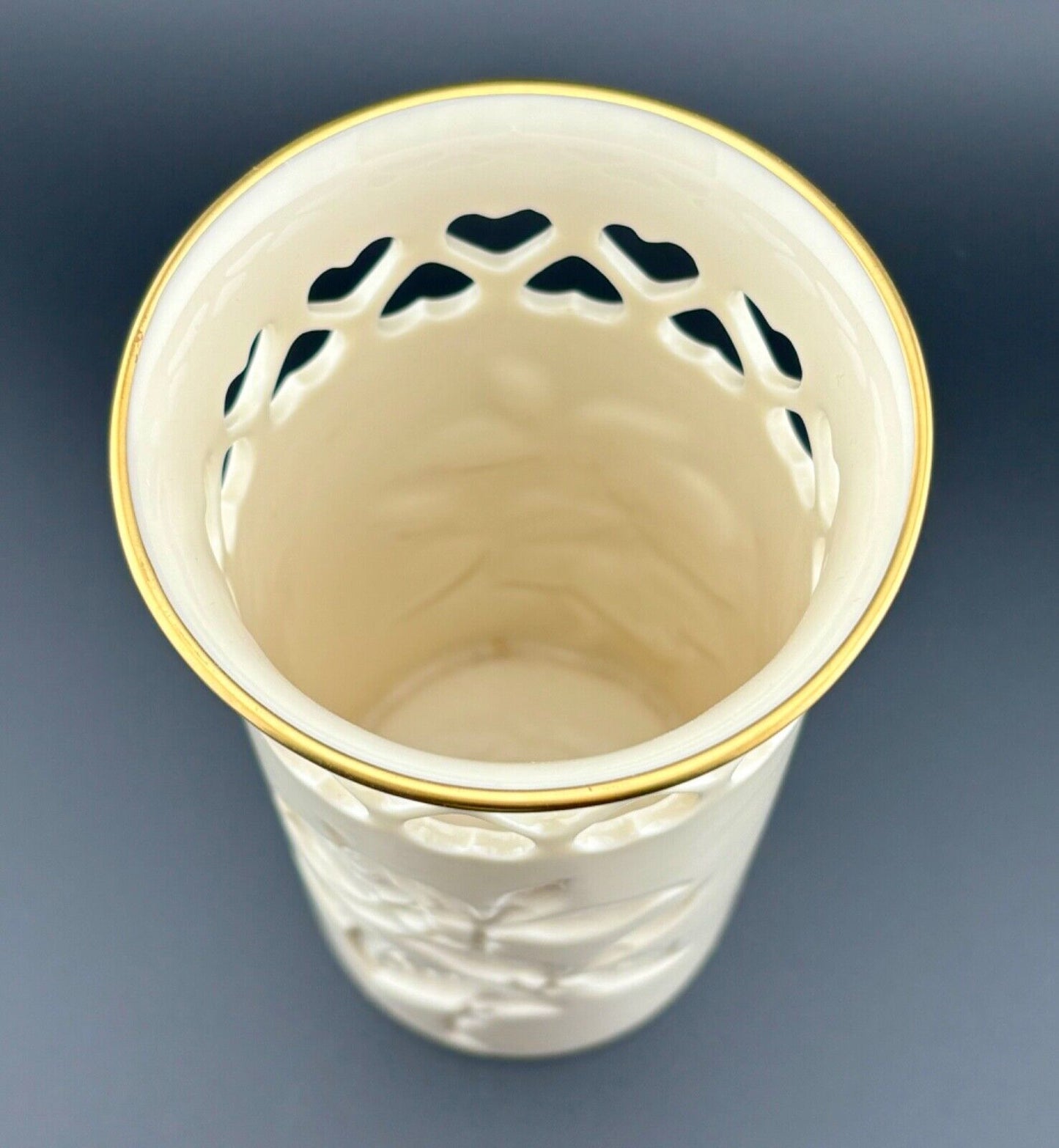 Vtg LENOX CHINA ROSE BLOSSOM VASE BOWL CREAM 24K GOLD Rim