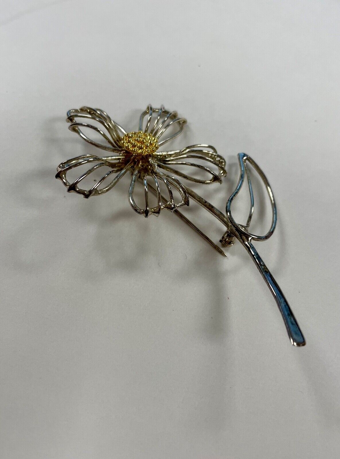 Large Vintage Two-Tone Metal Flower Brooch