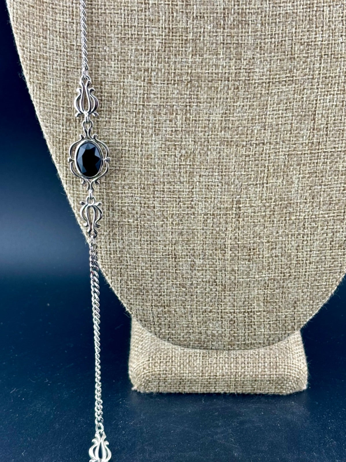 Vintage Sarah Coventry Silver Black Long Necklace 36”