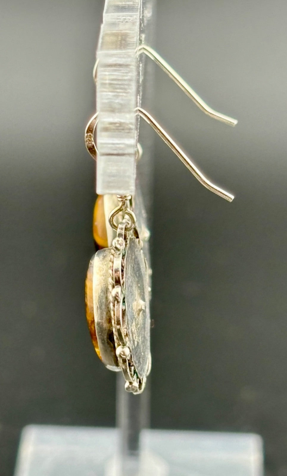 Vintage Sterling Silver Tiger Eye Drop Earrings