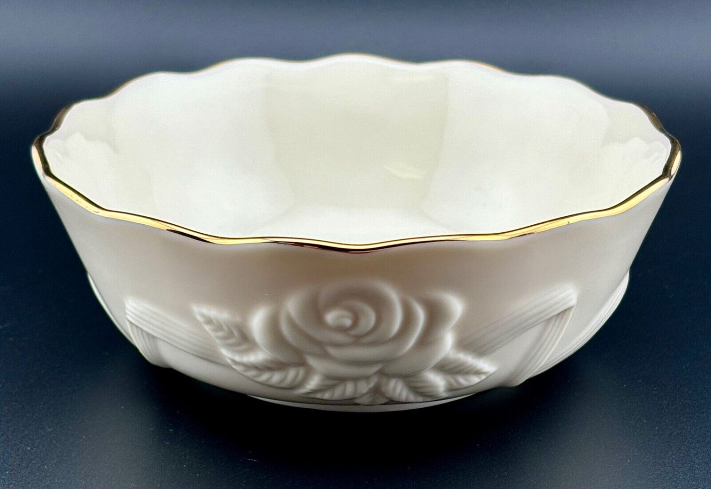 Vtg LENOX CHINA ROSE BLOSSOM VASE BOWL CREAM 24K GOLD Rim