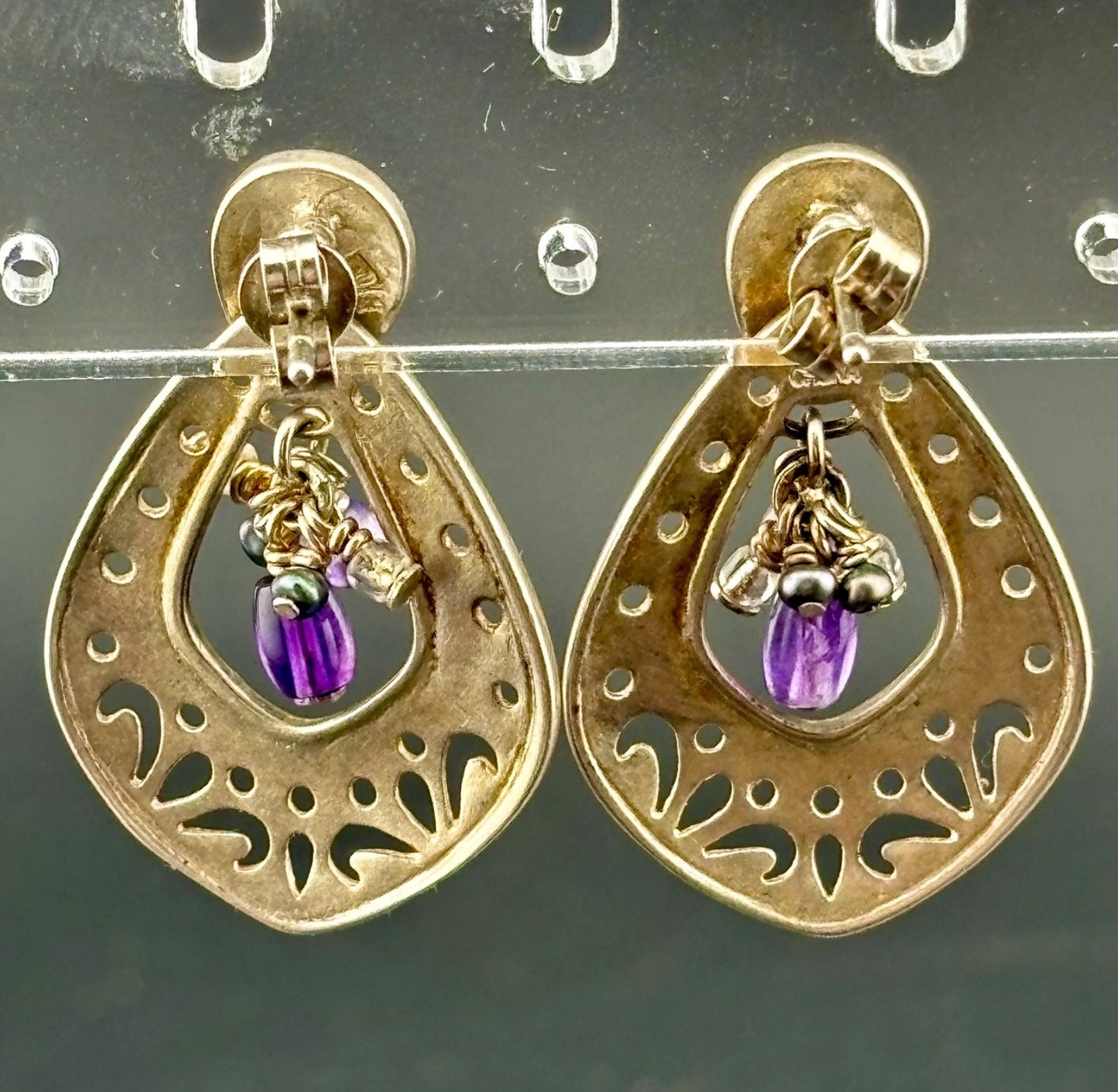 SILPADA Sterling Silver Cut Out AMETHYST Beaded Post Earrings~Retired.