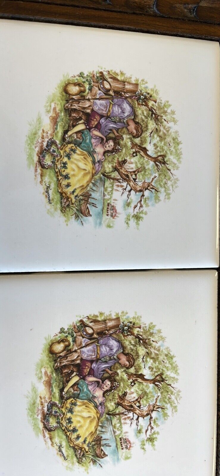 Vintage Wooden Jewelry Box Tile Top Classical Romantic Scenes