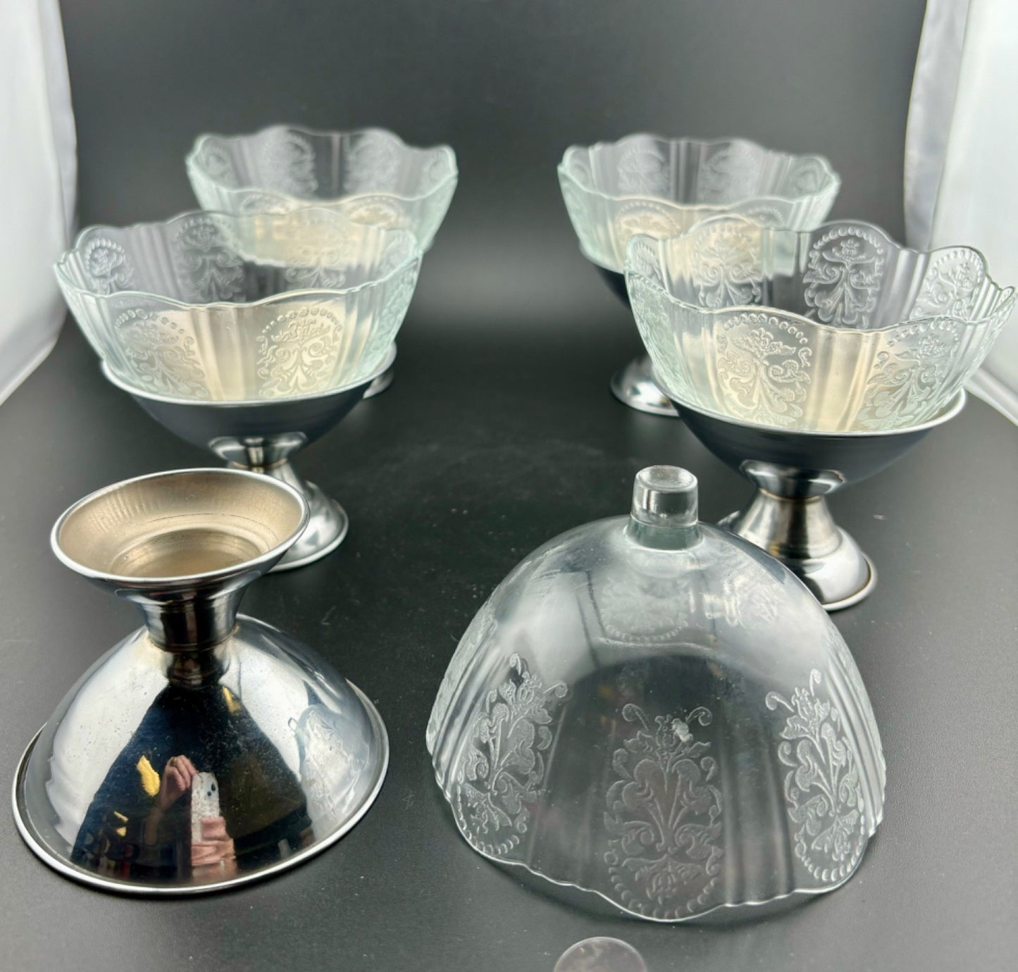 5 MacBeth-Evans American Sweetheart Sherbet or Ice Cream Cups w/ Metal Holders