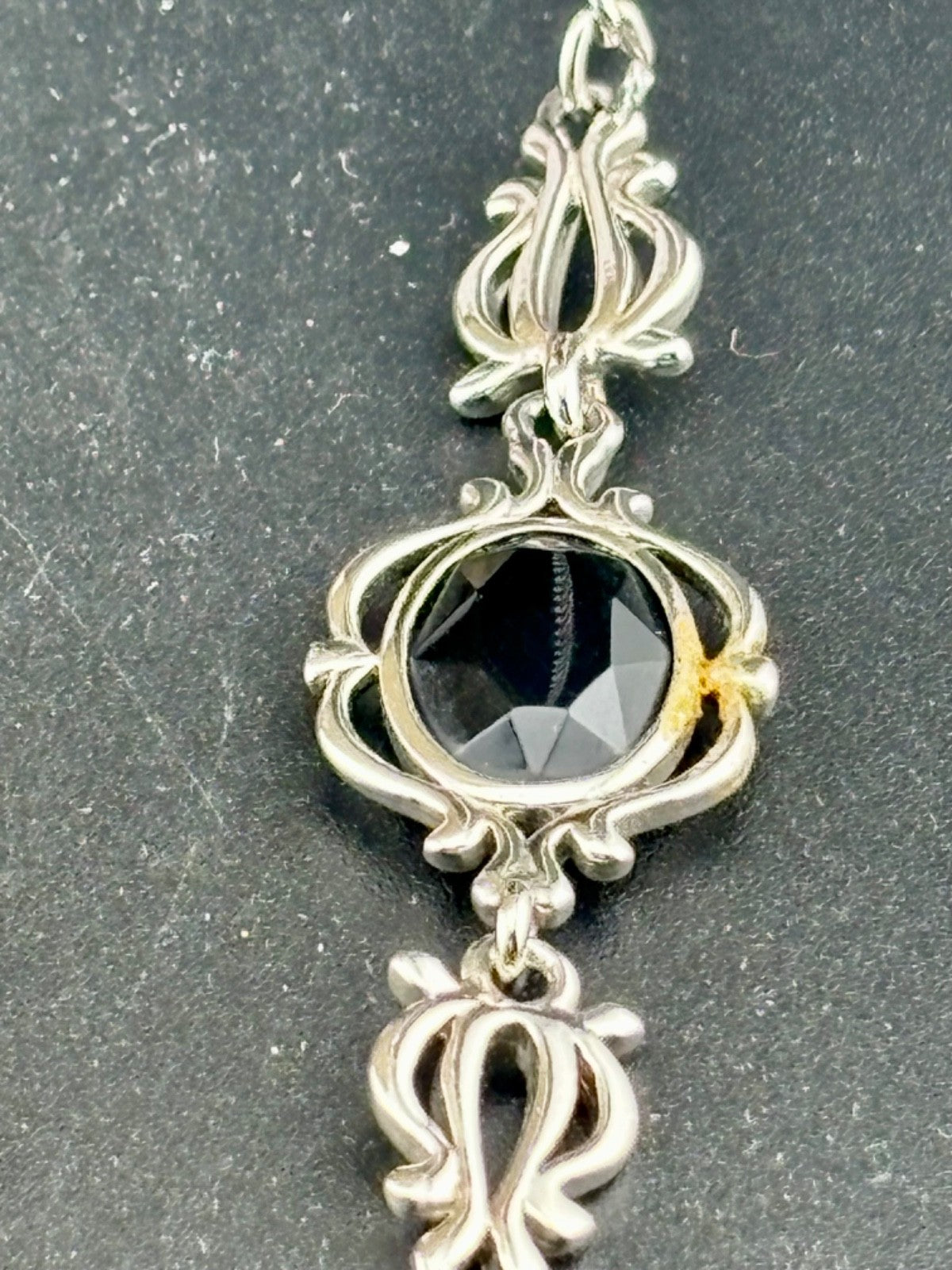 Vintage Sarah Coventry Silver Black Long Necklace 36”