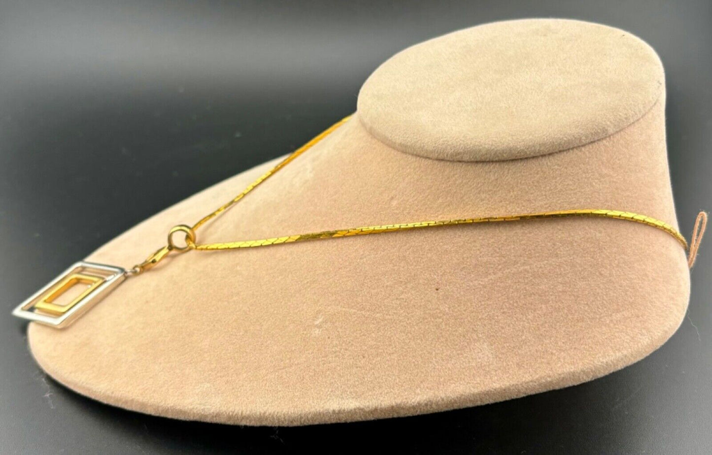 Diamond Shaped Gold and Silver-Tone Pendant Necklace NK