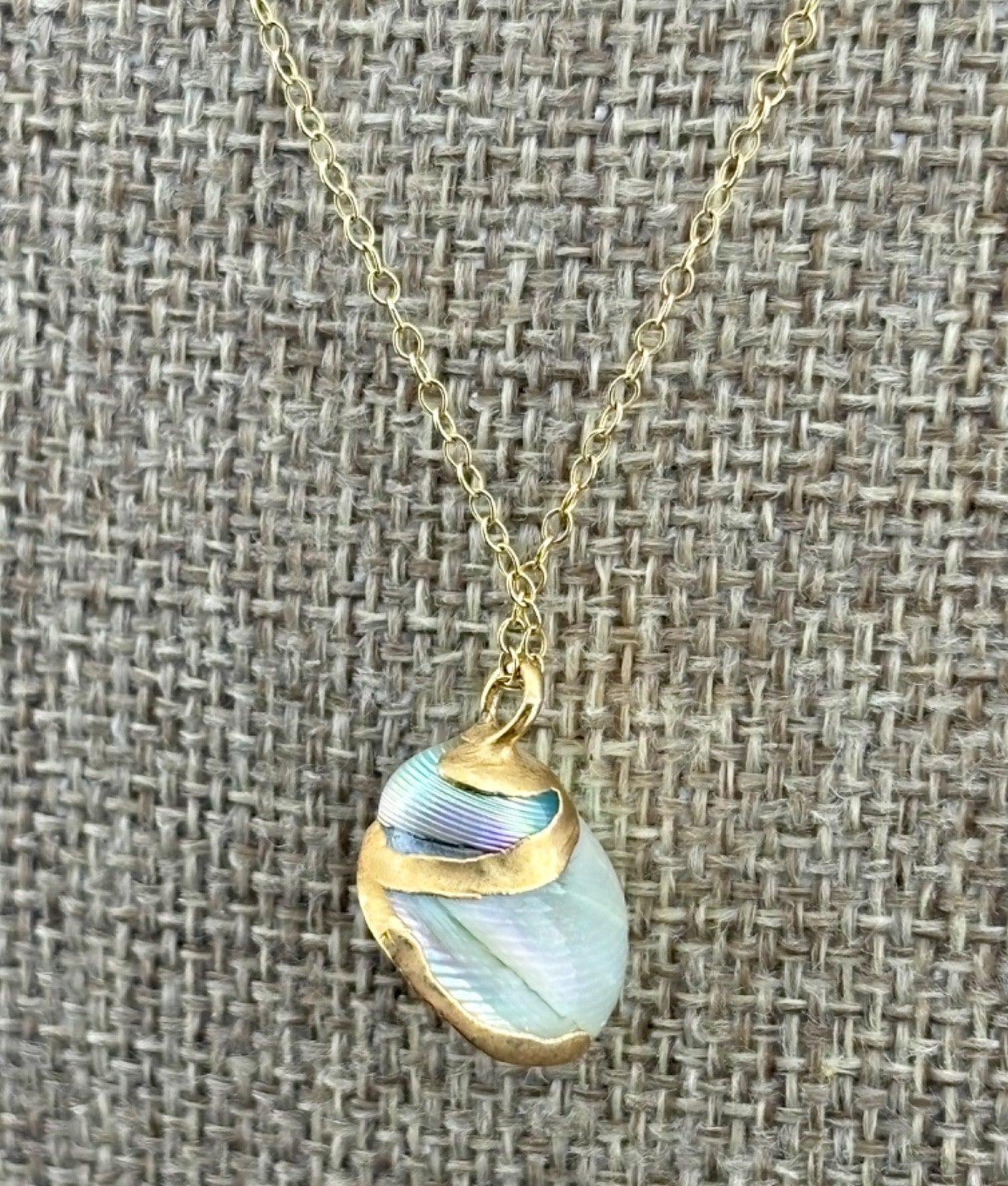 Vintage Gilded Natural SeaShell Pendant on Gold Filled Chain 17"