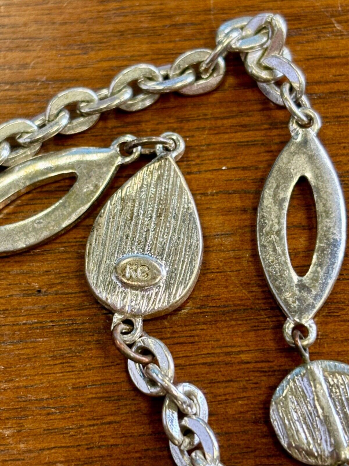 Double Strand Silver Tone Pendant Necklace Marked KC