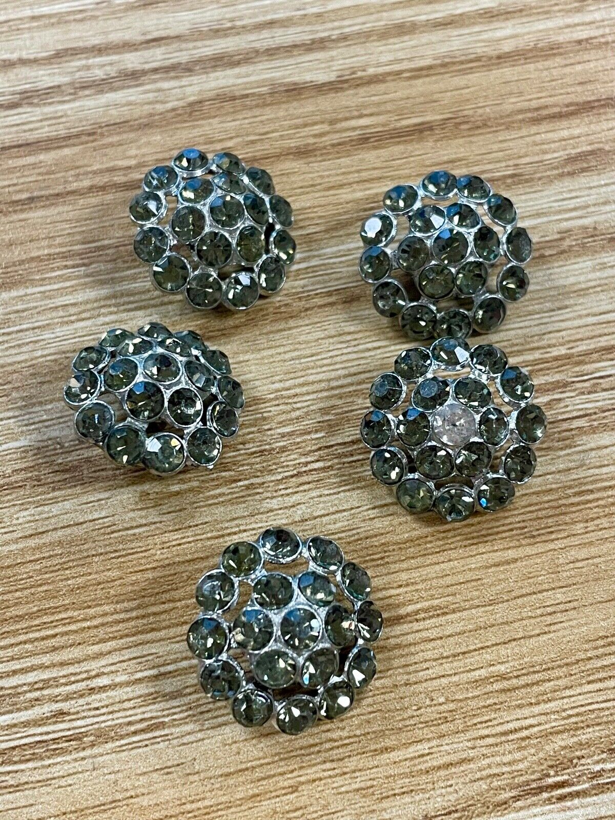 Five Vintage Rhinestone Covered Metal Buttons