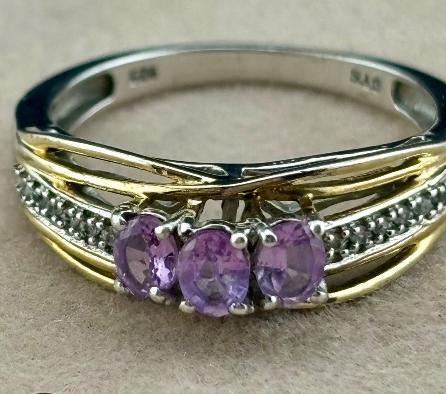 STS Gold Vermeil Over Sterling Silver and Mauve Sapphire Ring Sz. 8