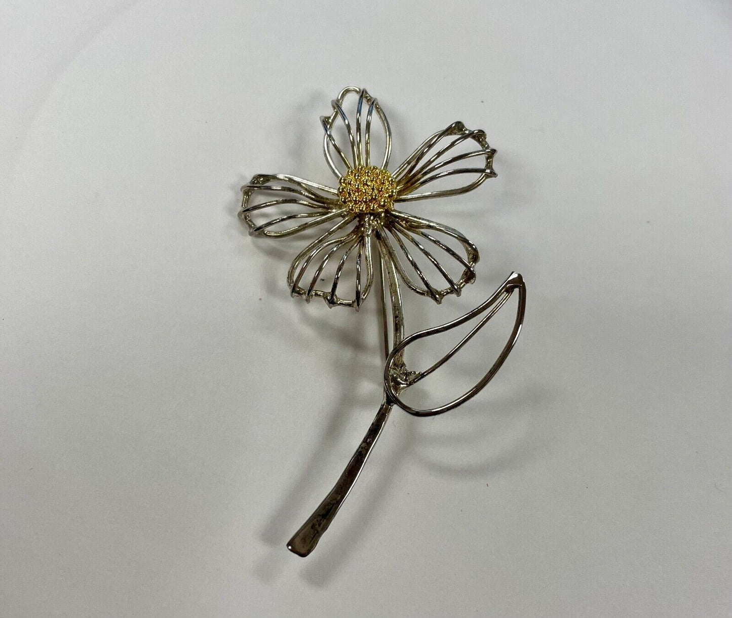 Large Vintage Two-Tone Metal Flower Brooch