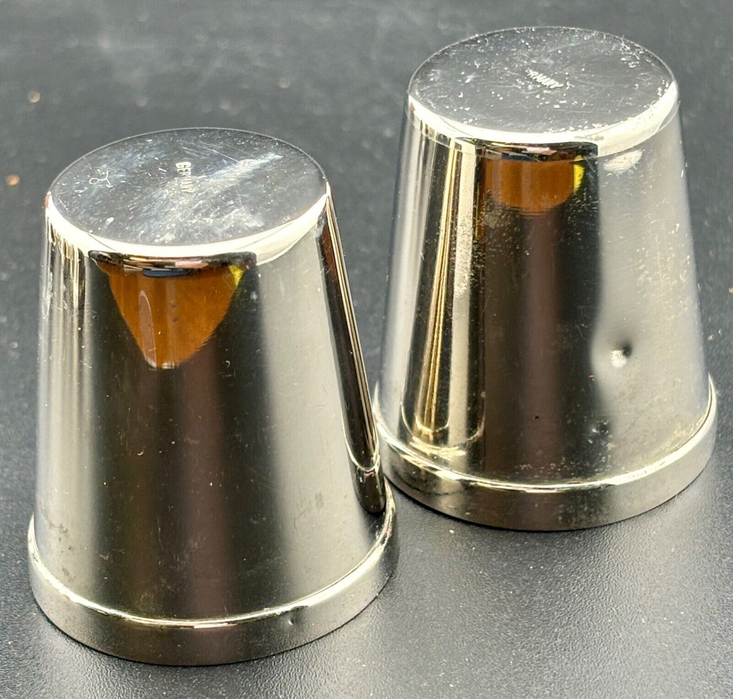 6 Vintage Silverplate Nesting Shot Cups Glasses w/ Leather Case Made In Germany