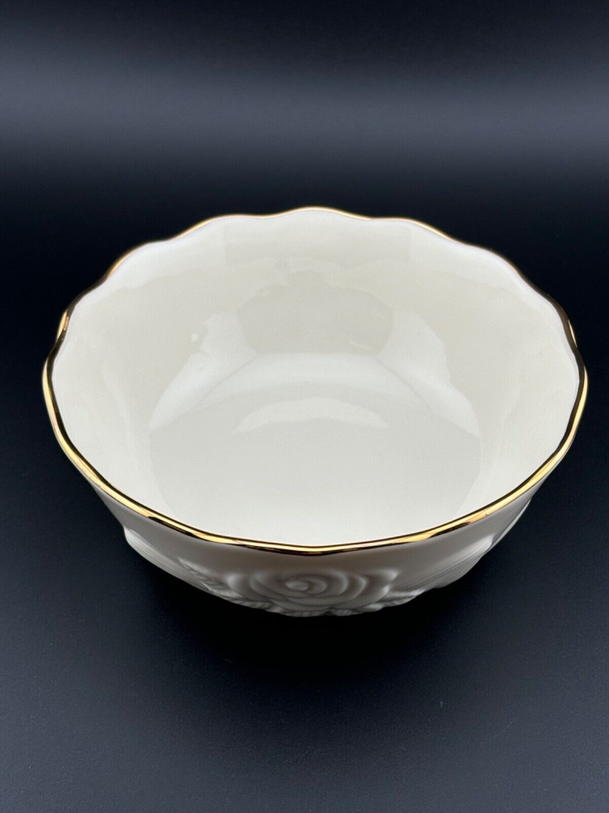 Vtg LENOX CHINA ROSE BLOSSOM VASE BOWL CREAM 24K GOLD Rim