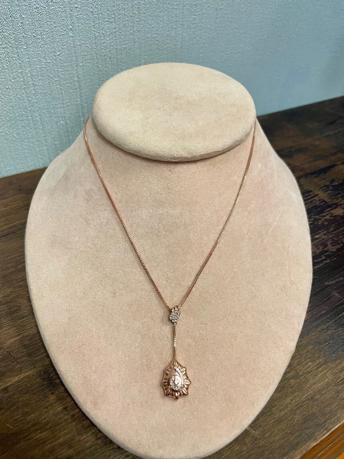 .925 Sterling Silver Rose Gold Plated and CZ Pendant Necklace