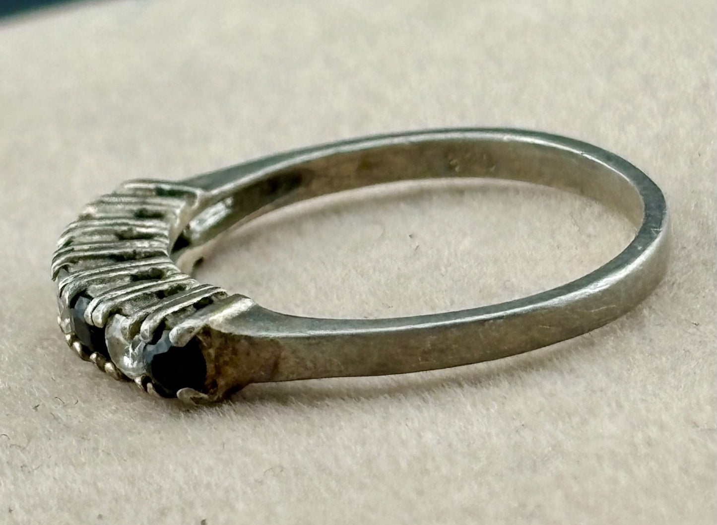 Genuine Sapphire and Cubic Zirconia Band Ring Sterling Silver Sz. 7