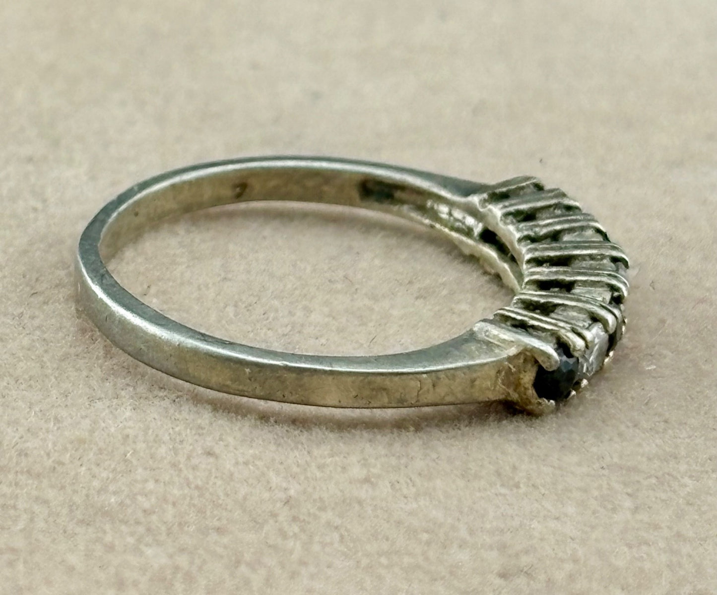 Genuine Sapphire and Cubic Zirconia Band Ring Sterling Silver Sz. 7