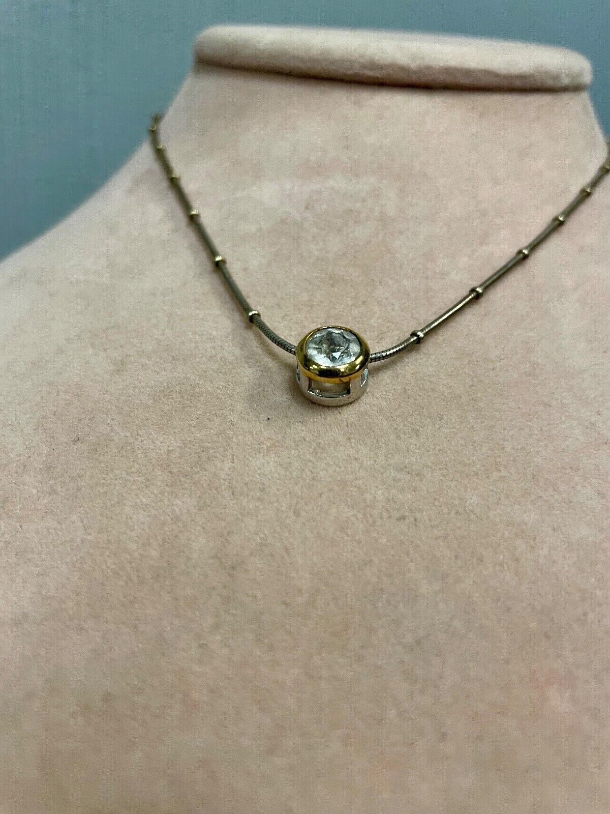 .925 Sterling Silver, Gold Plated Highlights, and CZ Slider Pendant Necklace