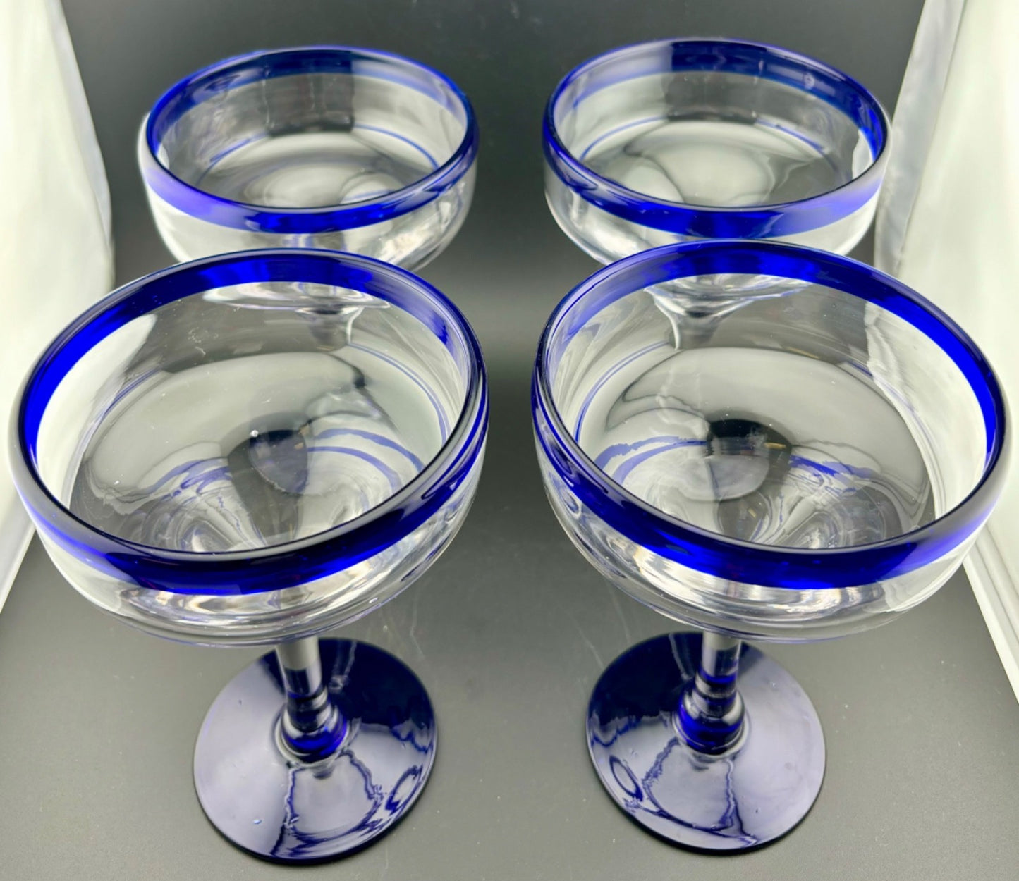 Blue and Clear Mexican Made Margarita Glasses Set of 4