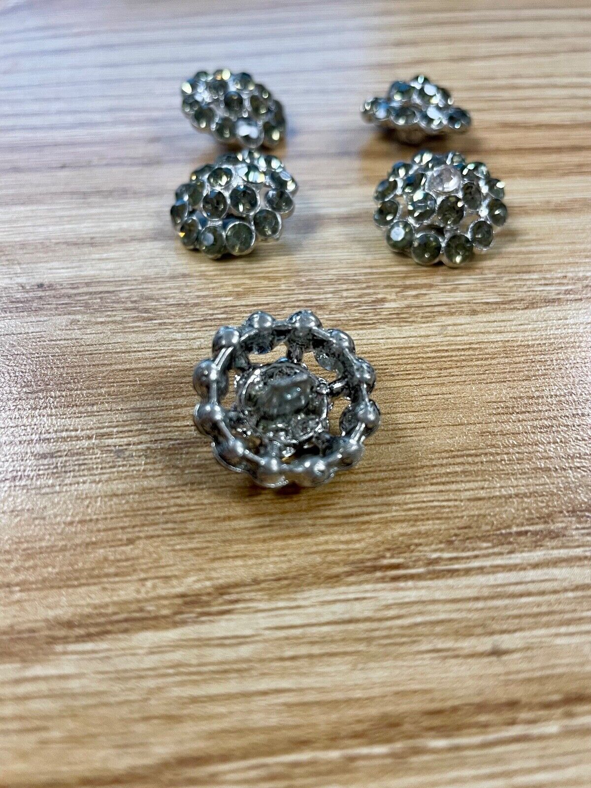 Five Vintage Rhinestone Covered Metal Buttons