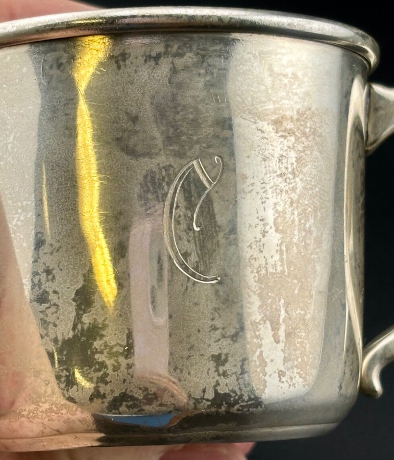 Antique Engraved Child's Sterling Silver Cup and Spoon 62 Grams