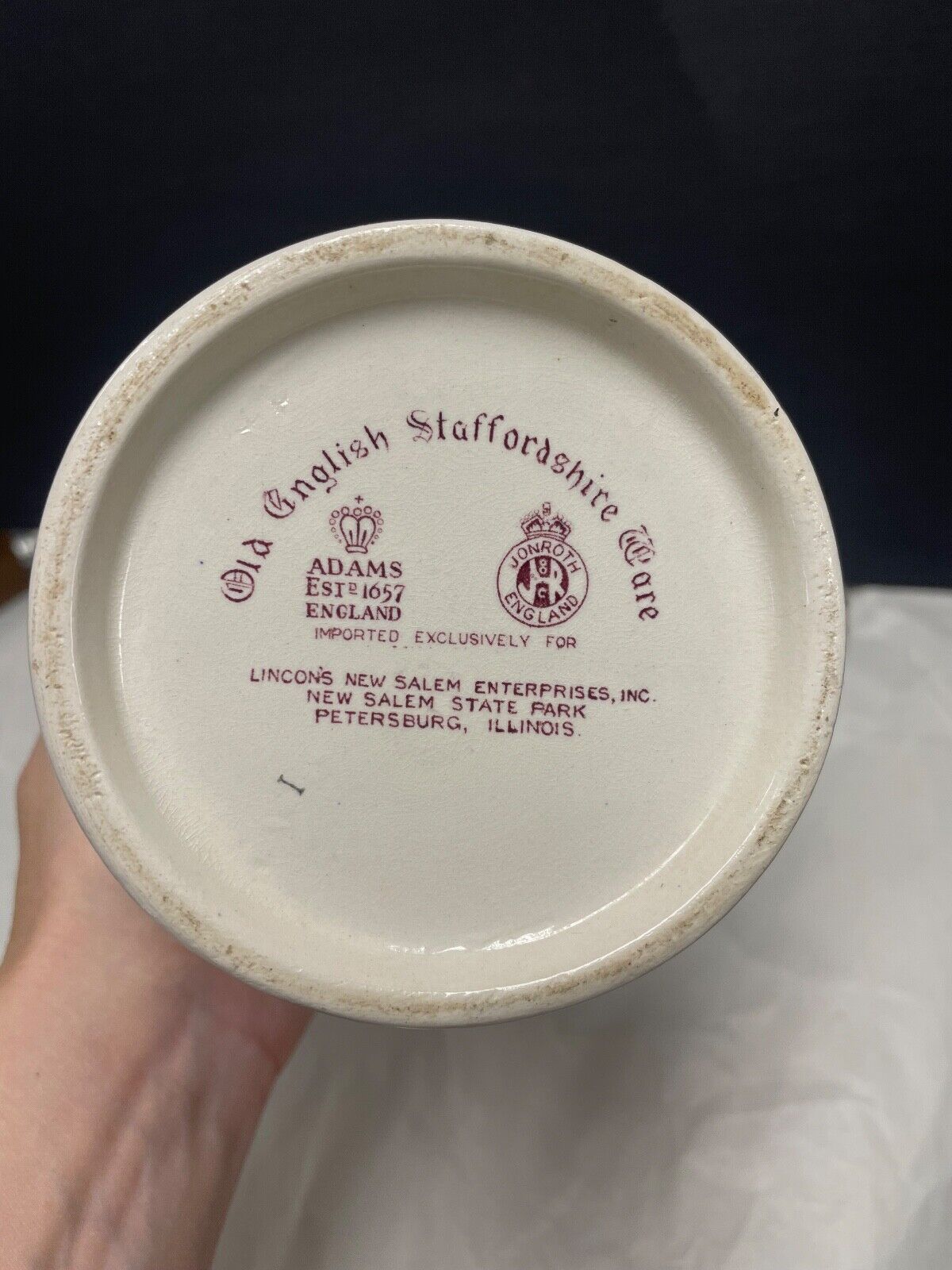 Vtg Lincoln New Salem Pottery Pitcher Illinois State Park Staffordshire England