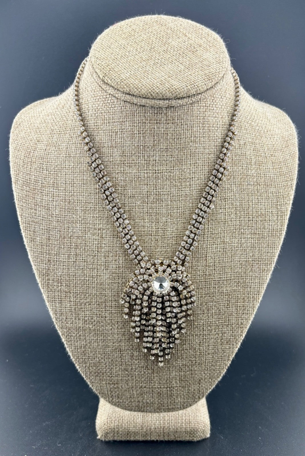 Vintage Clear Rhinestone Statement Necklace 17.5"