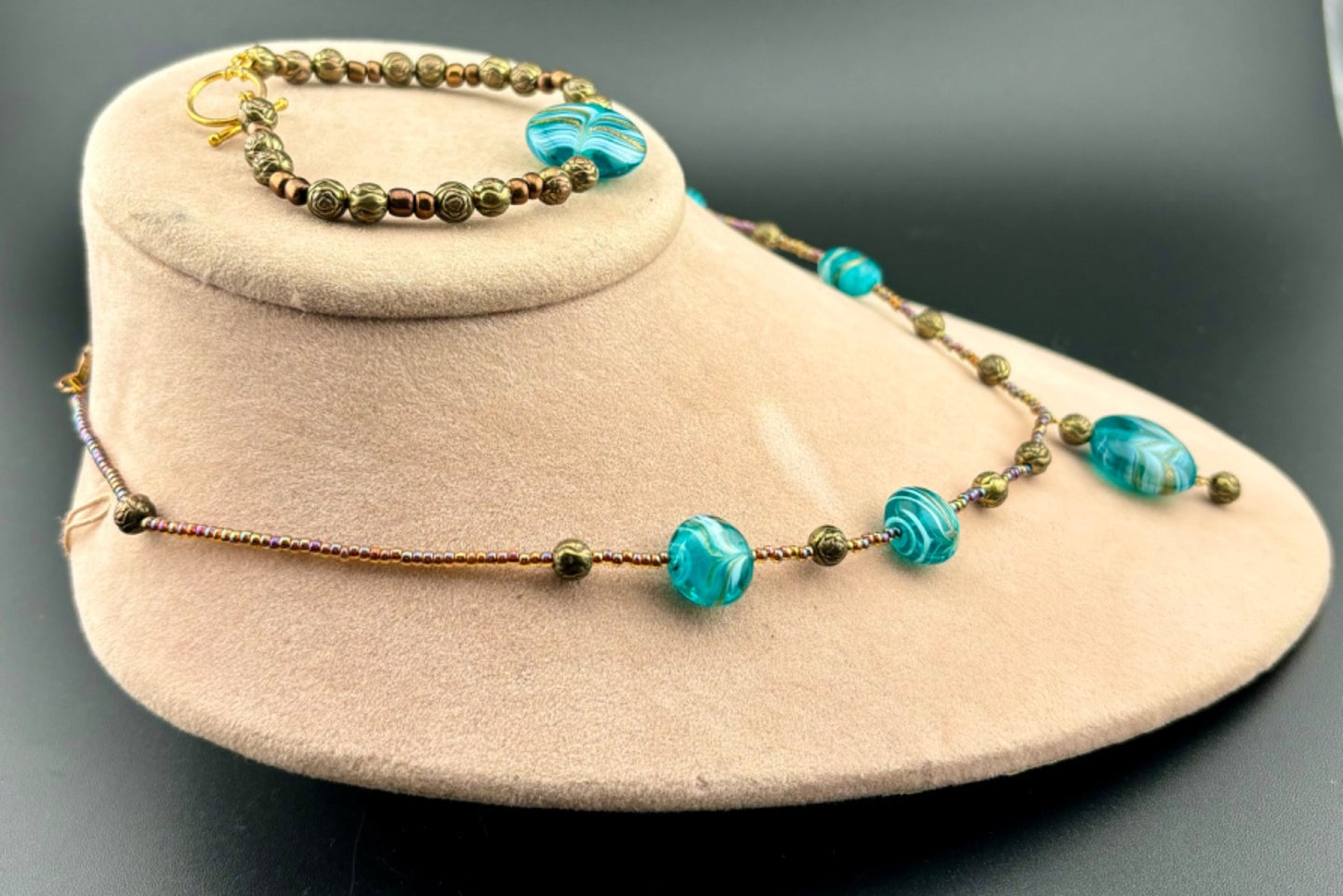 Art Glass Beaded Matching Necklace and Bracelet Set
