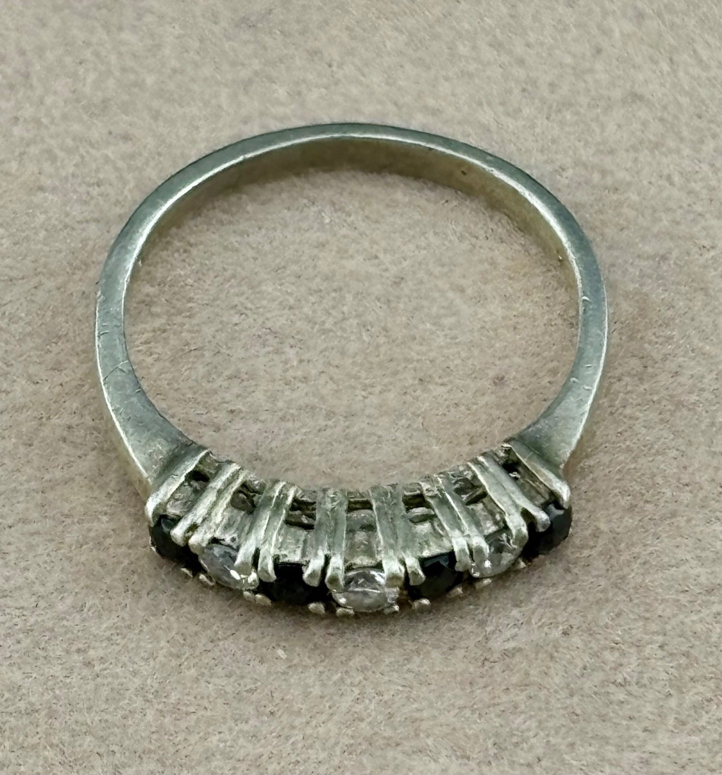 Genuine Sapphire and Cubic Zirconia Band Ring Sterling Silver Sz. 7