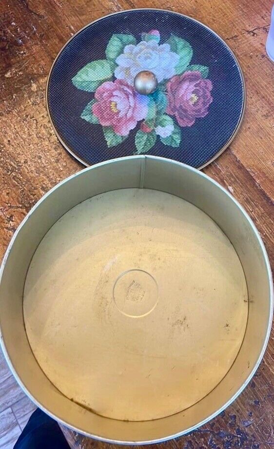 Large Vintage Decorative Tin with Flower Design
