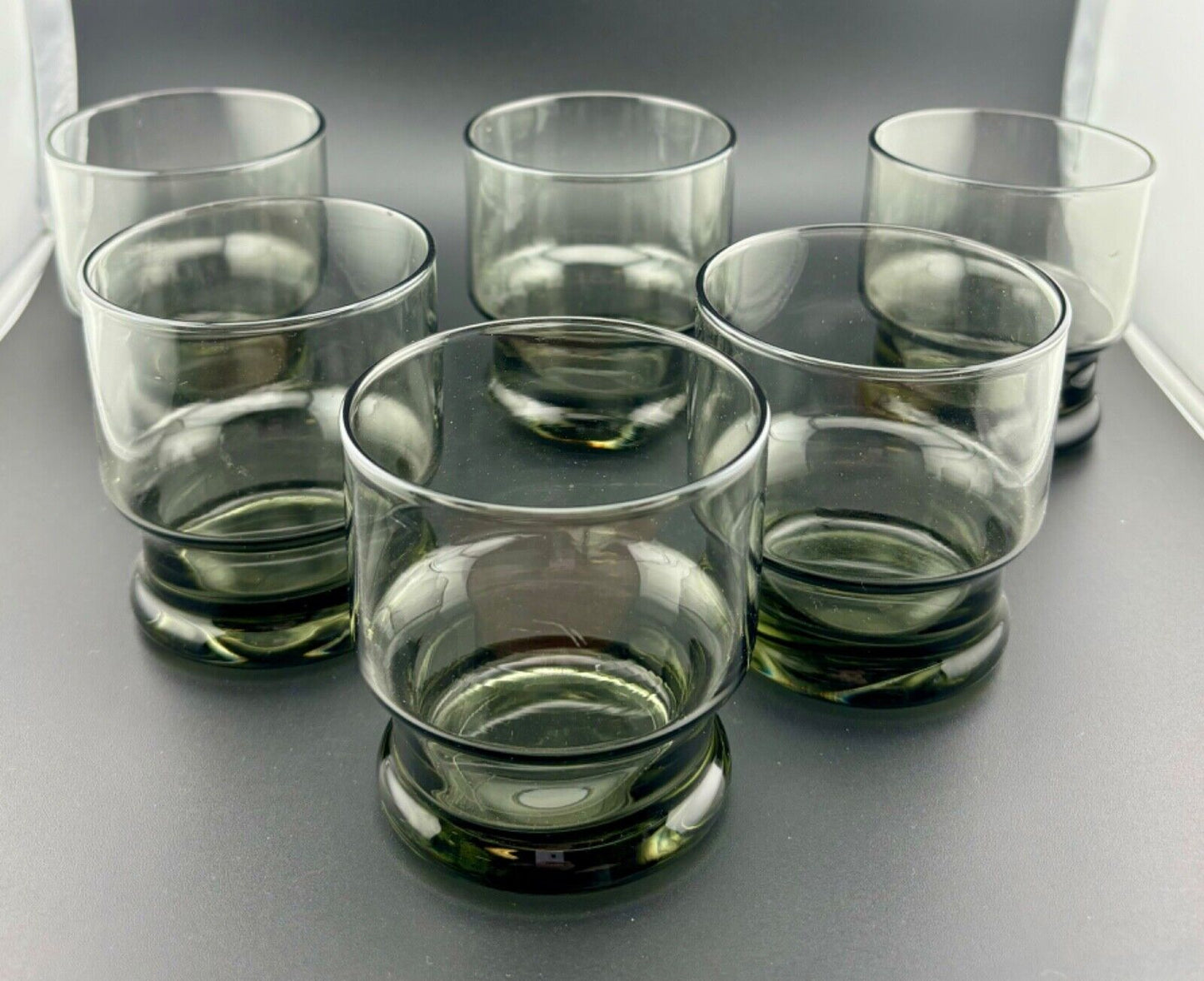 Barware Glass Set of 6 Tumblers 2 7/8" T Rocks Lowball Old Fashioned Smokey Gray