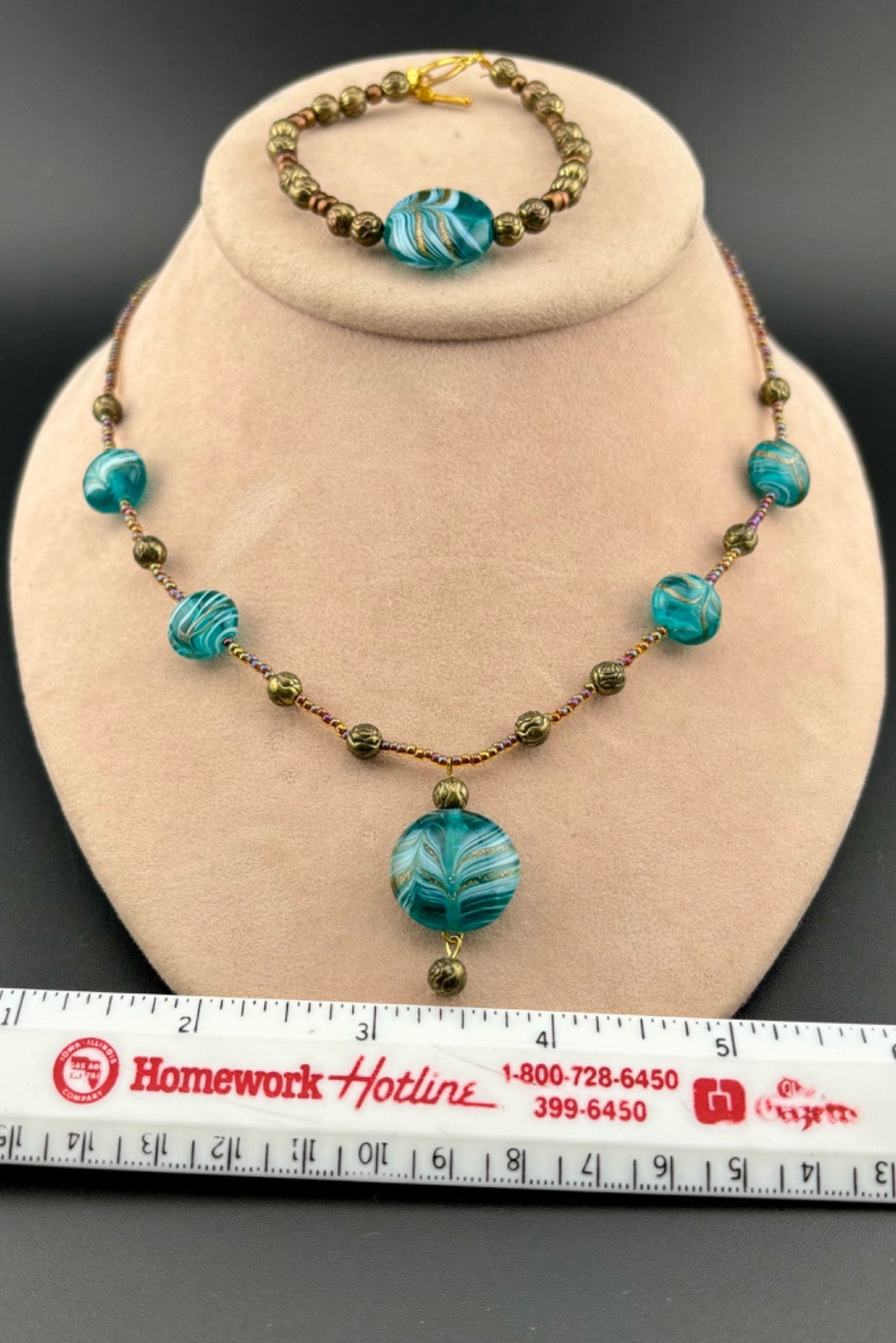Art Glass Beaded Matching Necklace and Bracelet Set