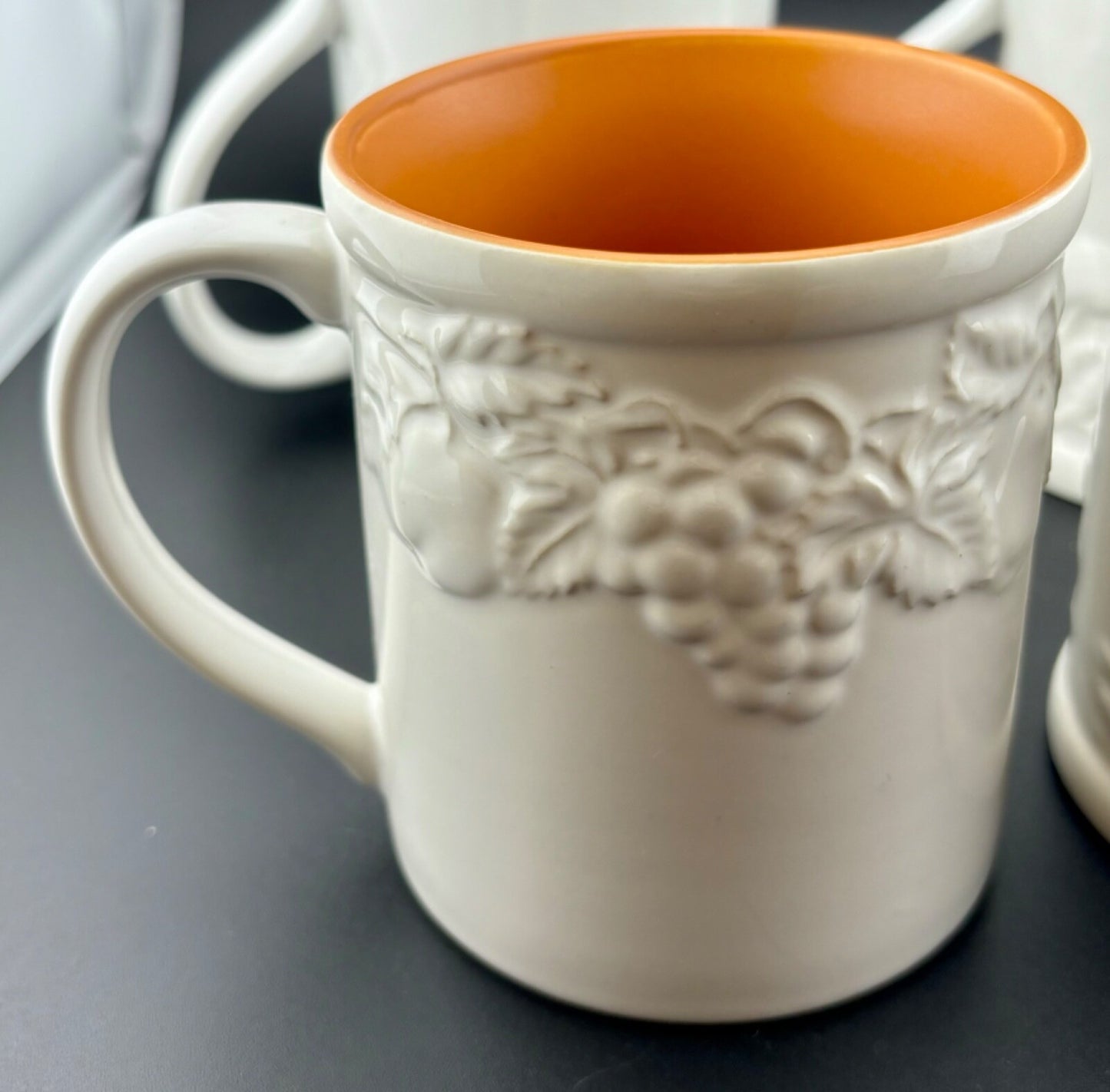 Vintage Orange/White Glazed Coffee Mugs Japan Fruit Motif