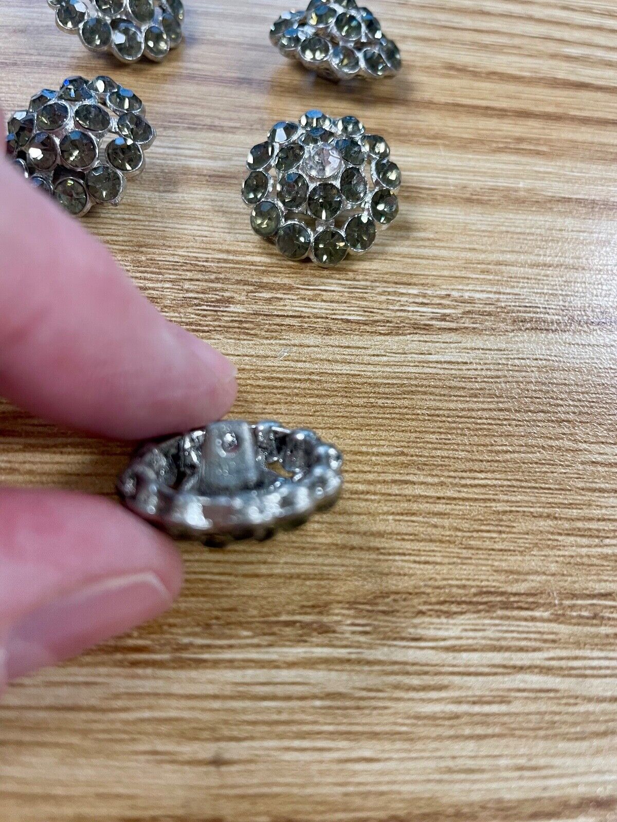 Five Vintage Rhinestone Covered Metal Buttons