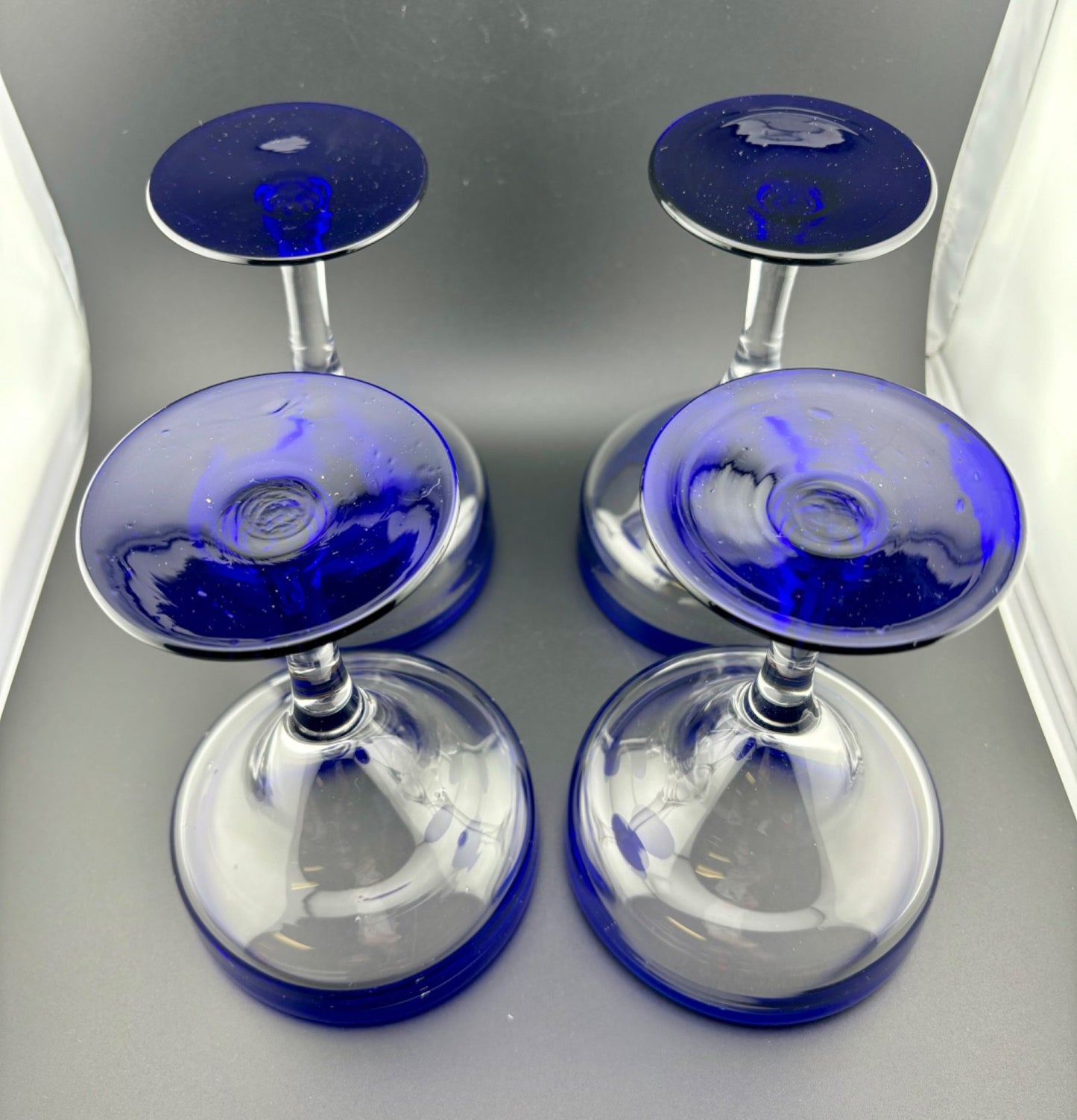 Blue and Clear Mexican Made Margarita Glasses Set of 4