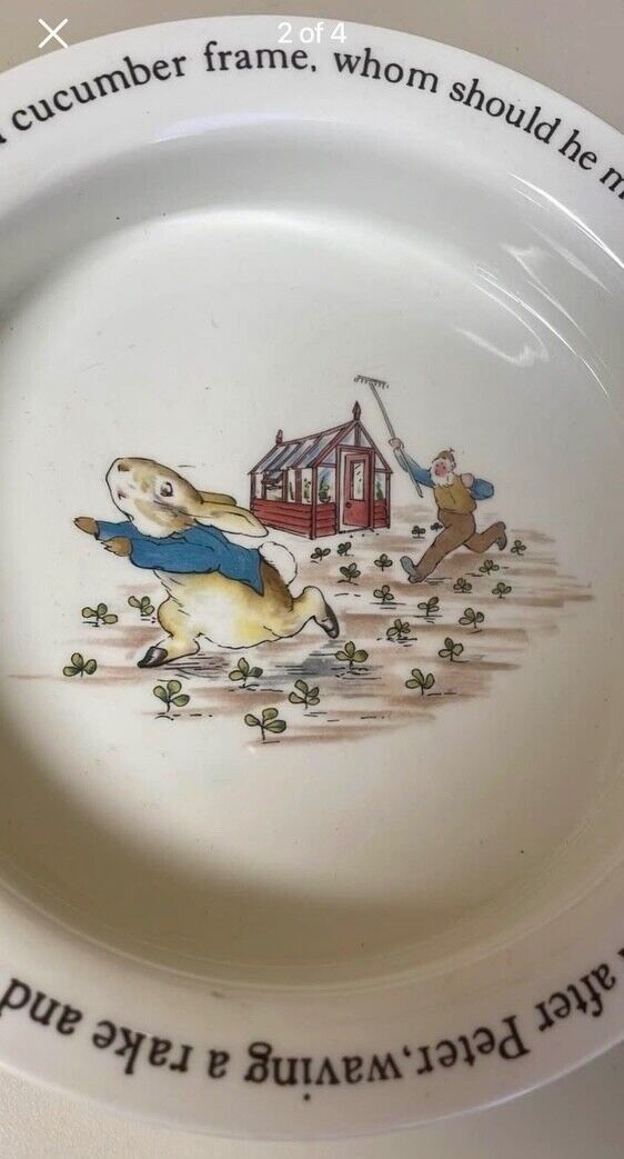 Wedgwood Peter Rabbit Ceramic Baby Bowl Mr Mcgregor Beatrix Potter England Bunny