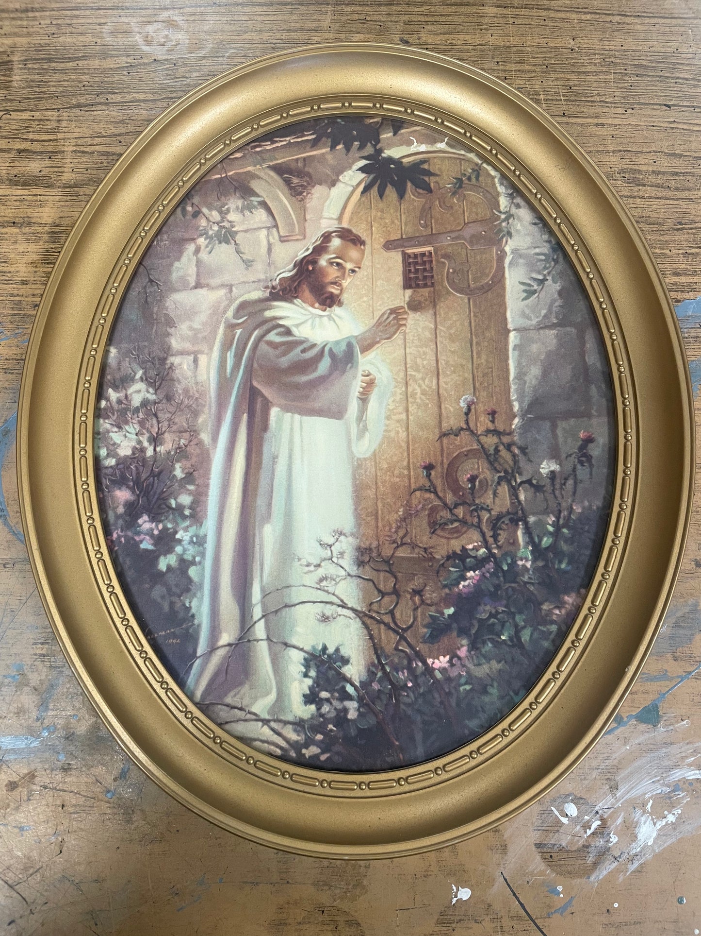 Vintage Gold Plastic Framed Print Jesus ✊ At The Door