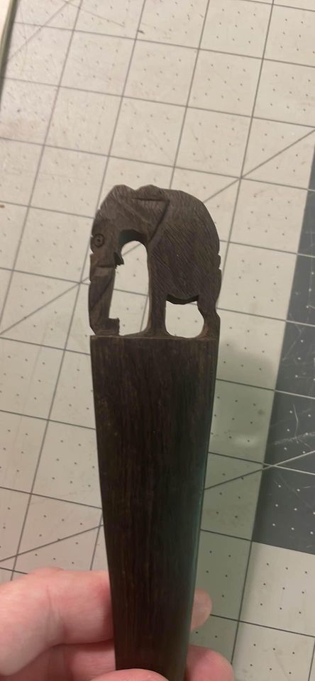 Nice Pair Of Carved Ironwood Elephant Handled Salad Servers