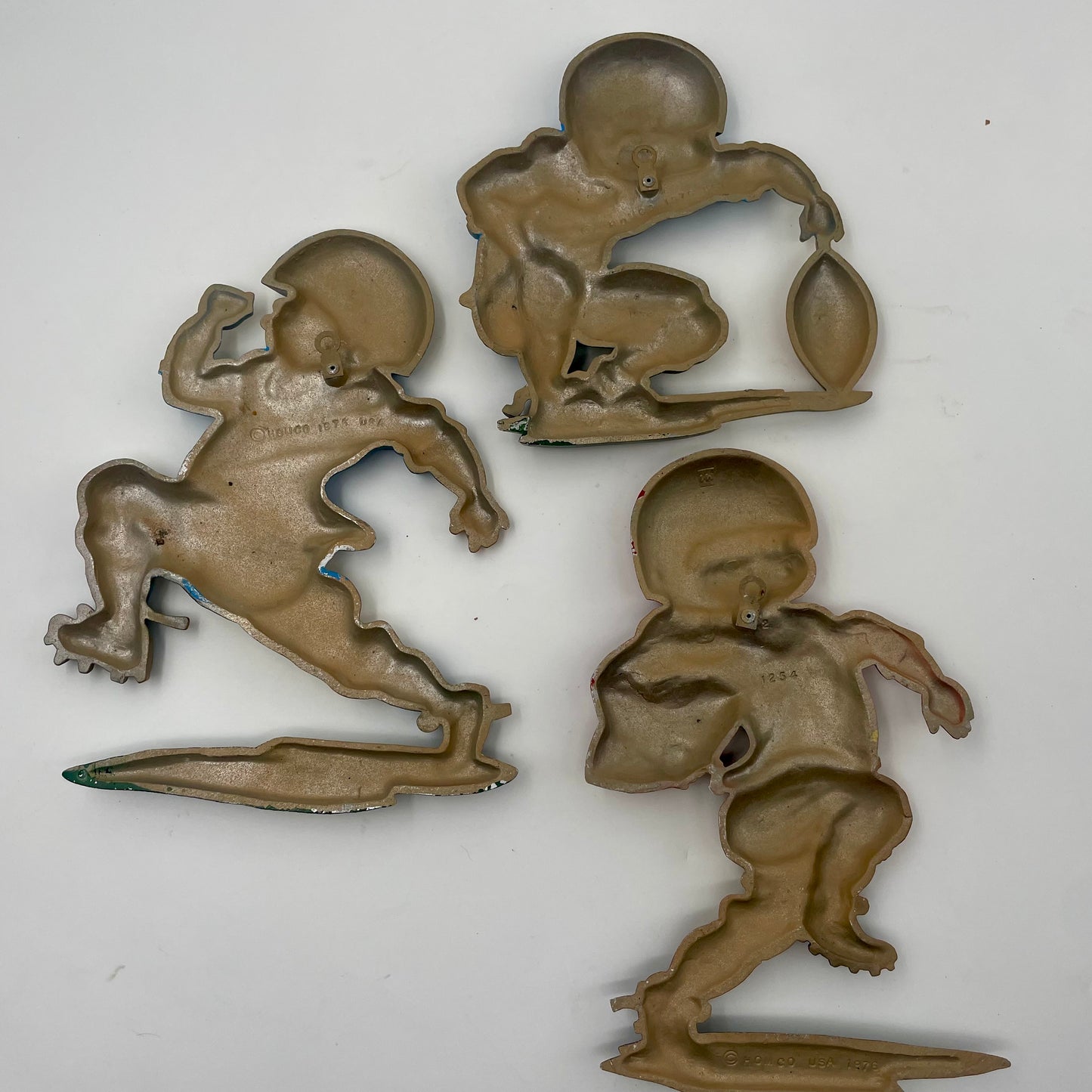 Football Set of 3 Wall Hanging Plaques Vintage Homco Sexton 1976 Metal
