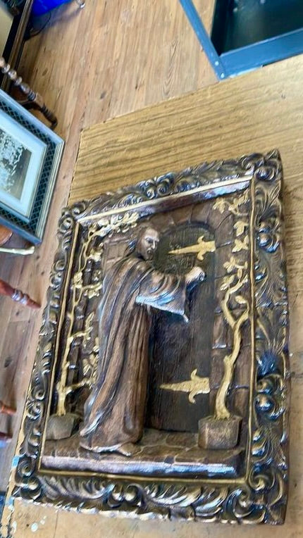 Beautiful Vintage Large Plaster Wall Hanging Jesus Knocking on the Door