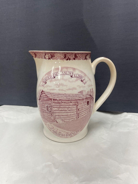 Vtg Lincoln New Salem Pottery Pitcher Illinois State Park Staffordshire England
