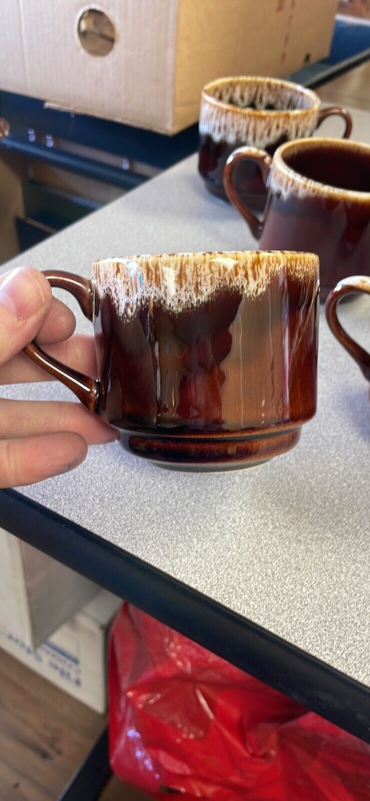 Vintage Pottery Brown Drip Glaze Coffee Mugs Cups ~ Set of 8 ~