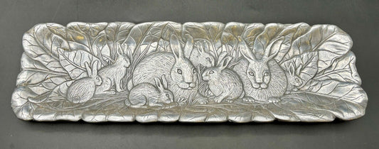 Arthur Court 1990 Aluminum 8 Bunny Rabbits Large Rectangular Tray 19" x 6"