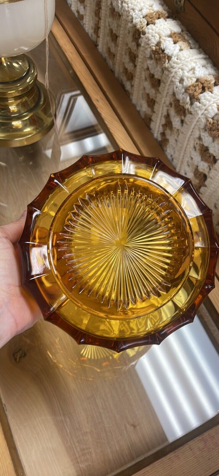 Vintage Fostoria Amber Glass Coin Dot Round Bowl **BEAUTIFUL**