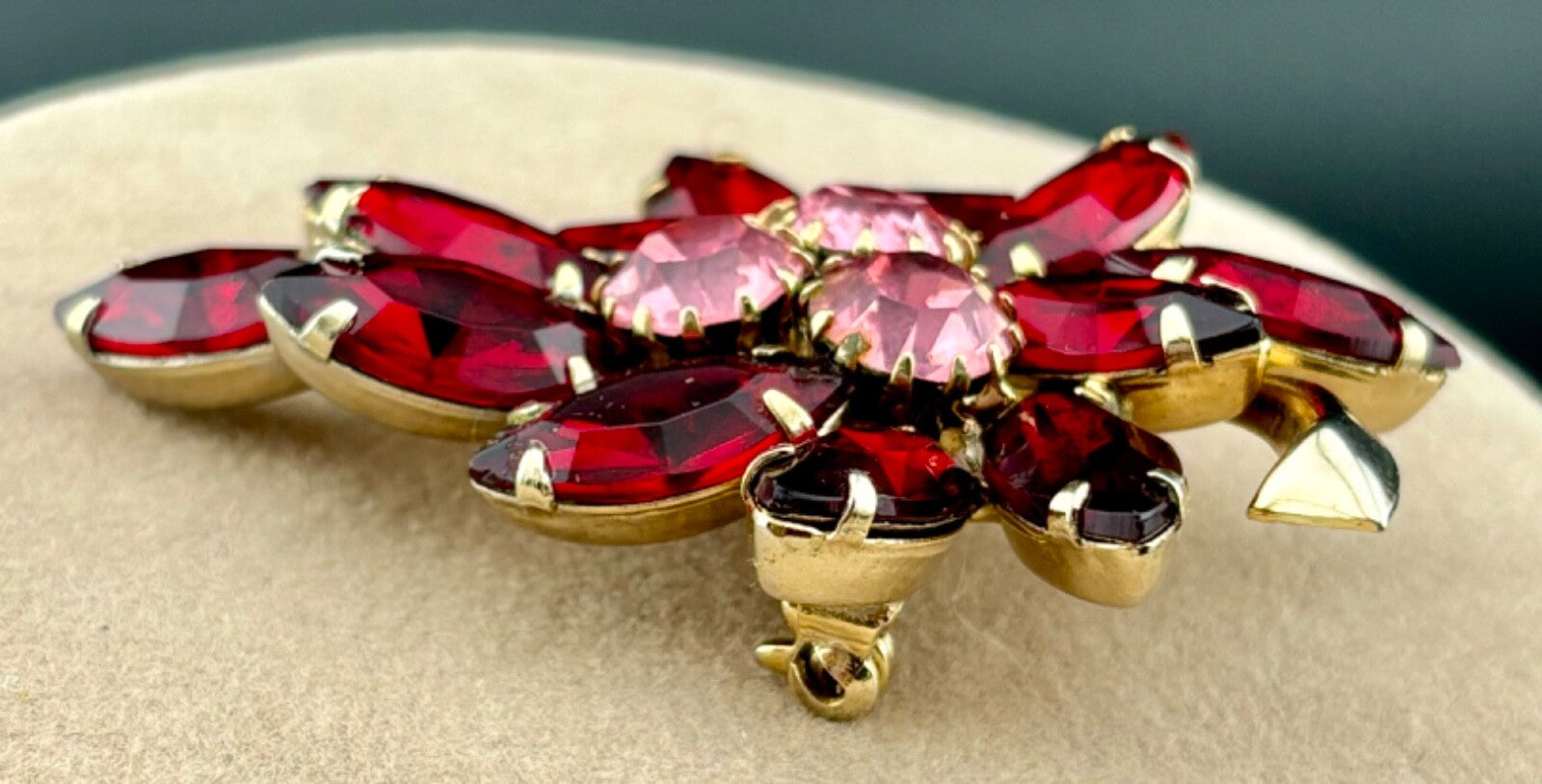 Vintage Pink/Red Rhinestone Brooch NK