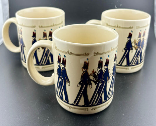 Vtg 70s Hallmark Marching Band Coffee Mugs  Navy Blue & Gold 10 oz(set of 3)