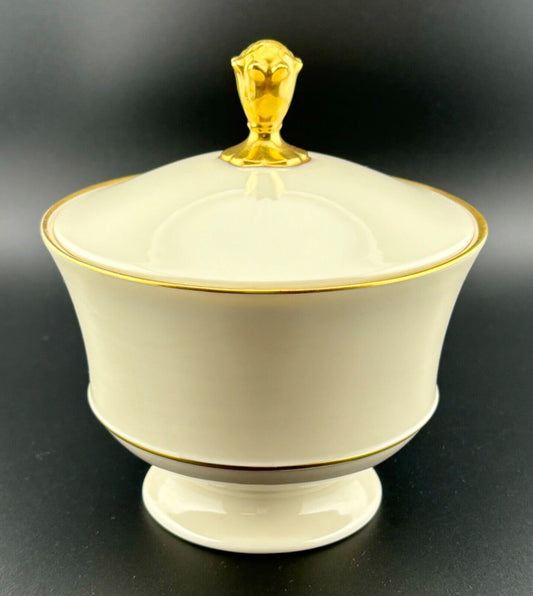 Vintage Lenox Lyric Ivory Lidded Footed CANDY DISH 24k Gold