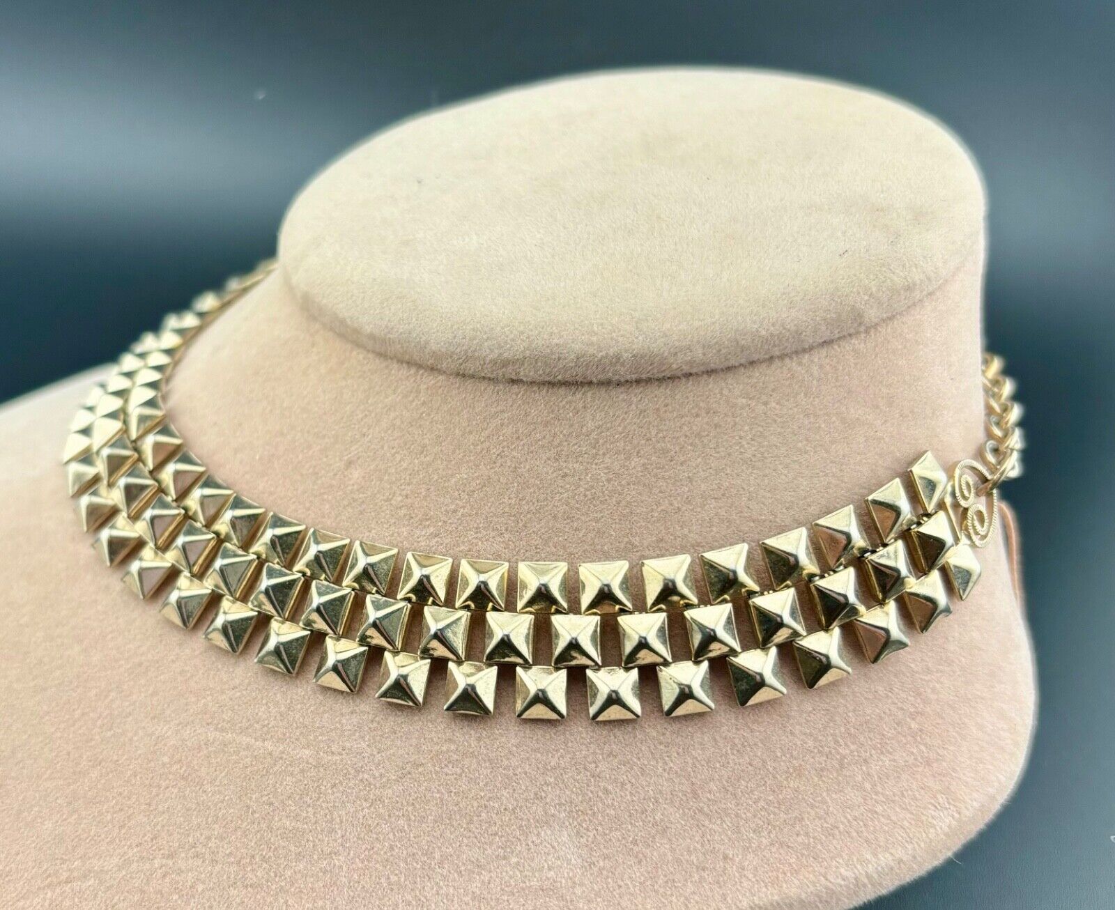 Vintage Gold Tone Woven Flat Wide Choker Chain Necklace