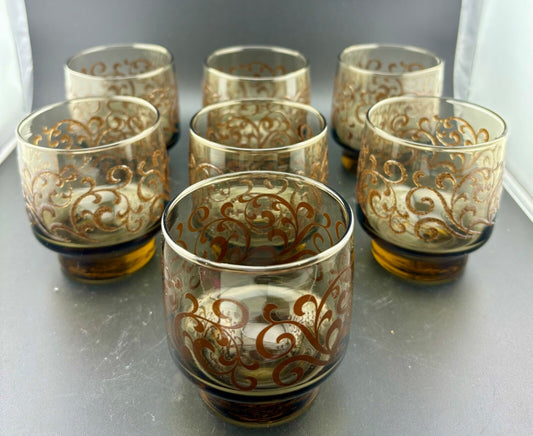 Vintage 1971 Libbey Prado Pattern glasses Tawny Brown  Set of 7
